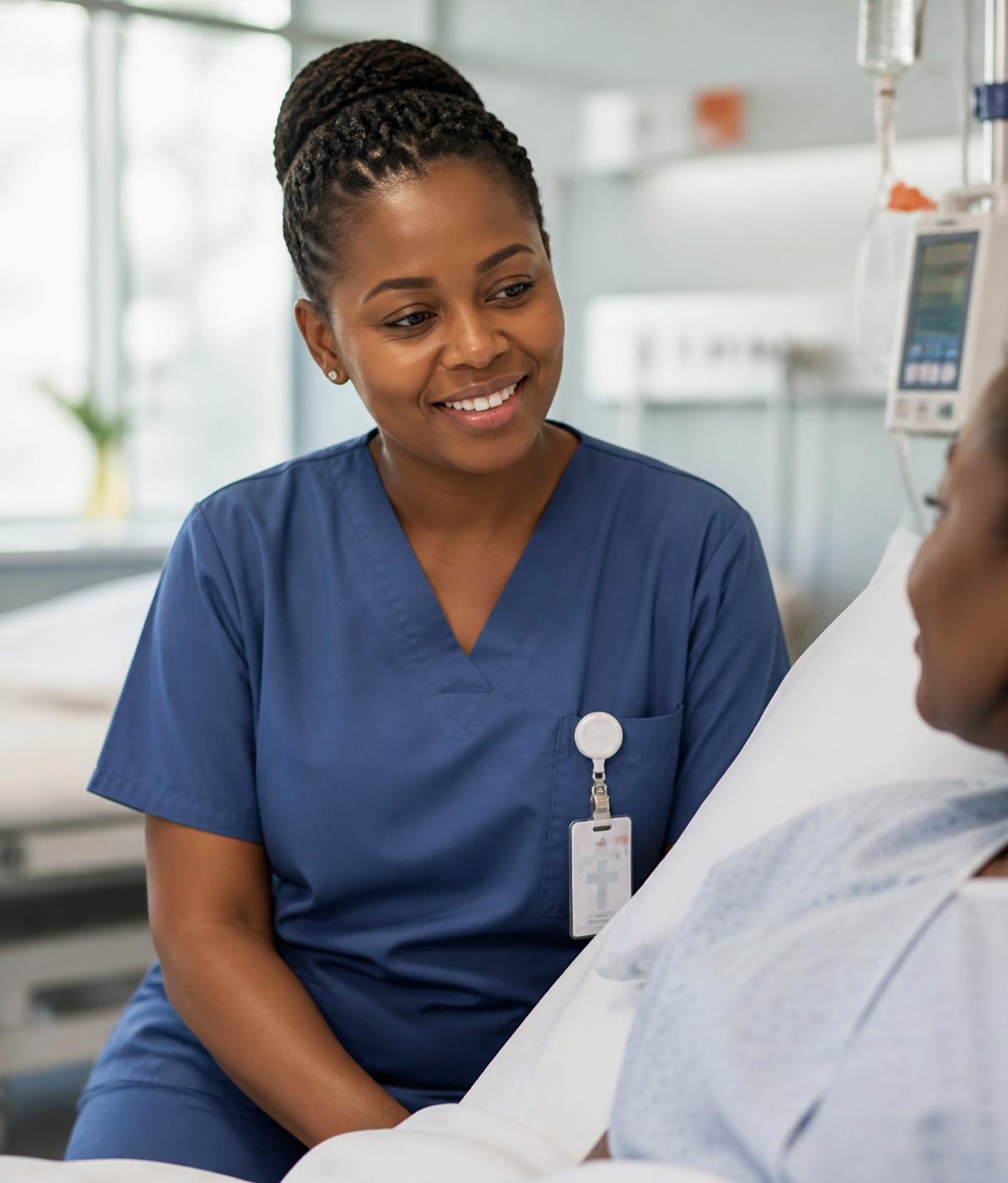 Nurse coordinating patient care in a hospital ward